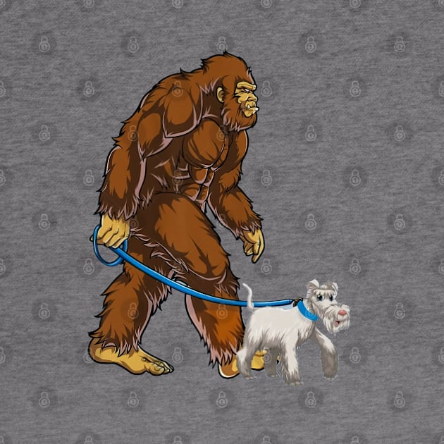 Funny Bigfoot Sasquatch Walking Schnauzer by JameMalbie